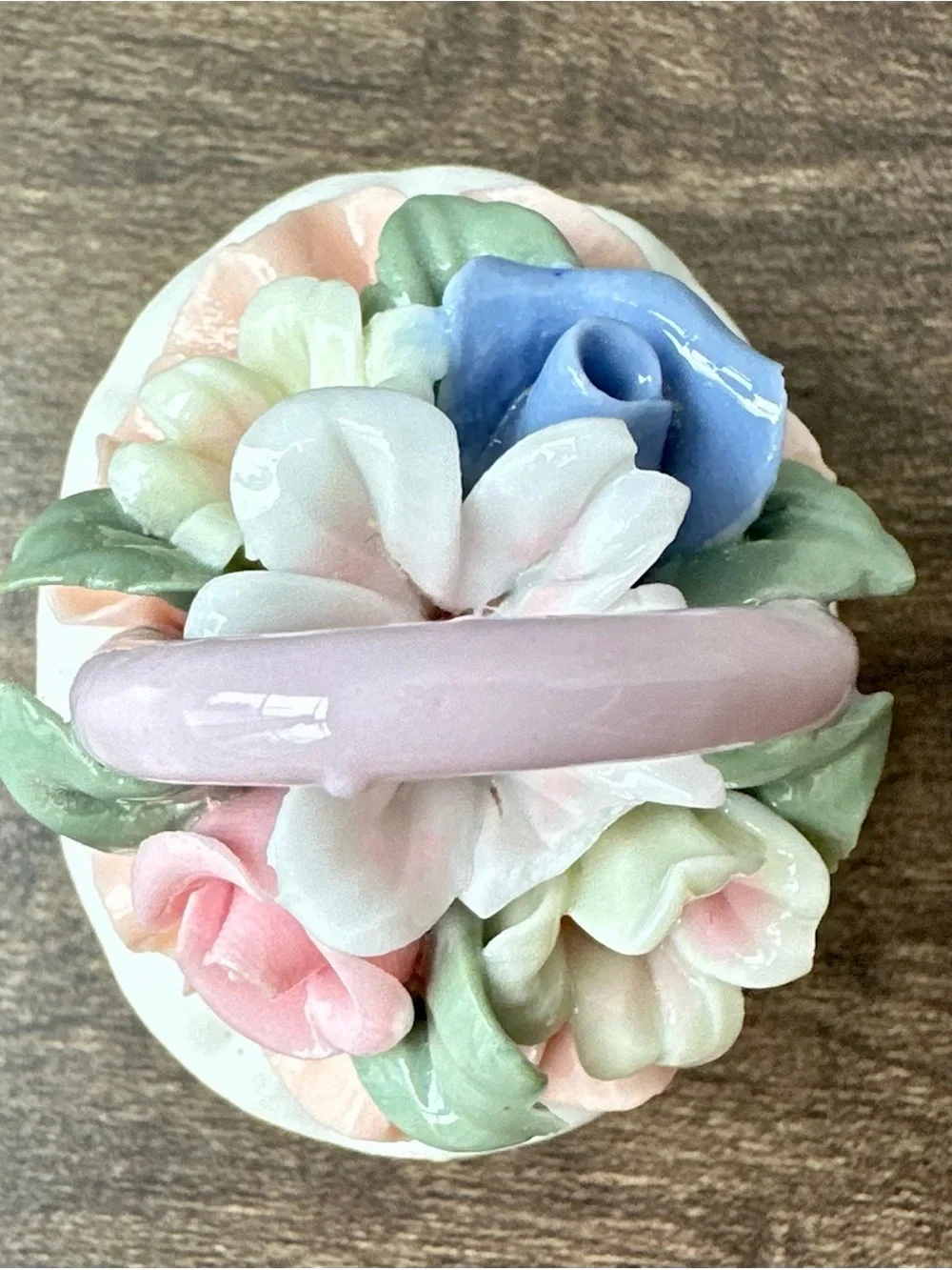 Vintage Capodimonte Style Porcelain Floral Basket Trinket Box - Tiny Chip